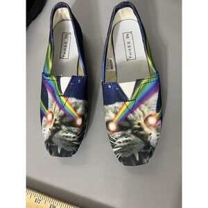 Three In Angry  Cat Shooting Lasers From Eyes Canvas Slip On Shoes Womens Sz 7